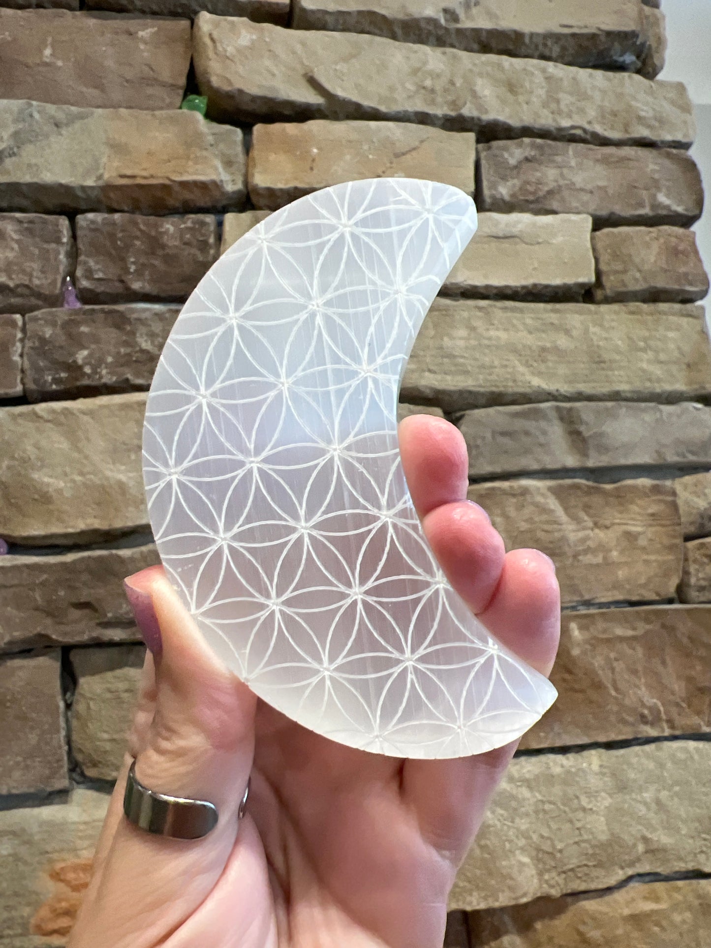 Selenite Flower Of Life Moon