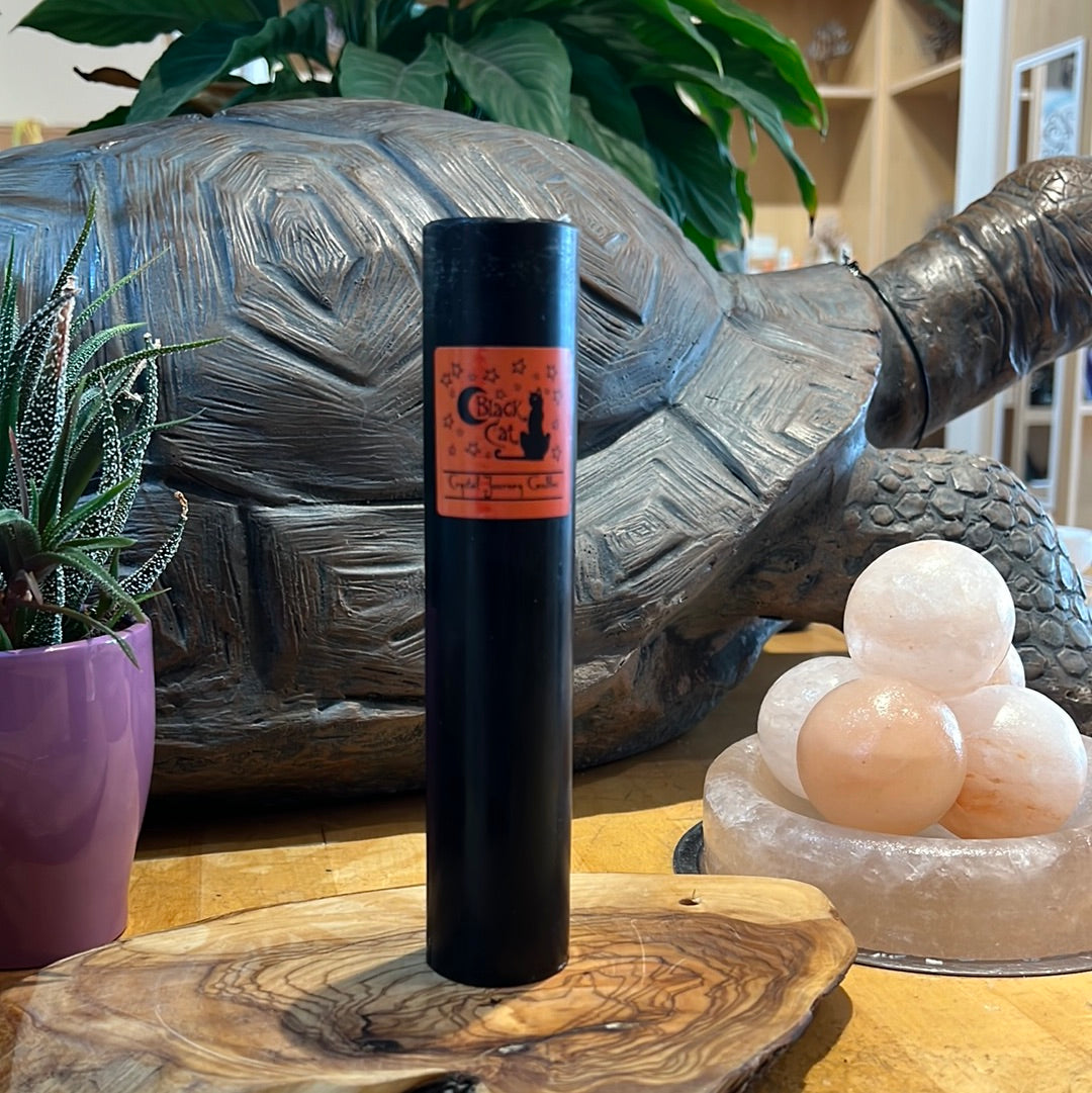 Black Cat - Crystal Journey Thin Pillar Candle