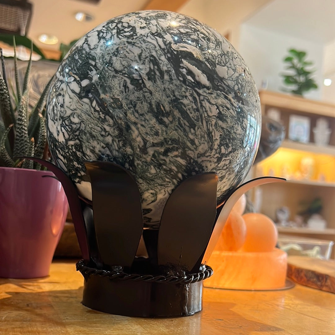 Tree Agate Sphere On Custom Stand