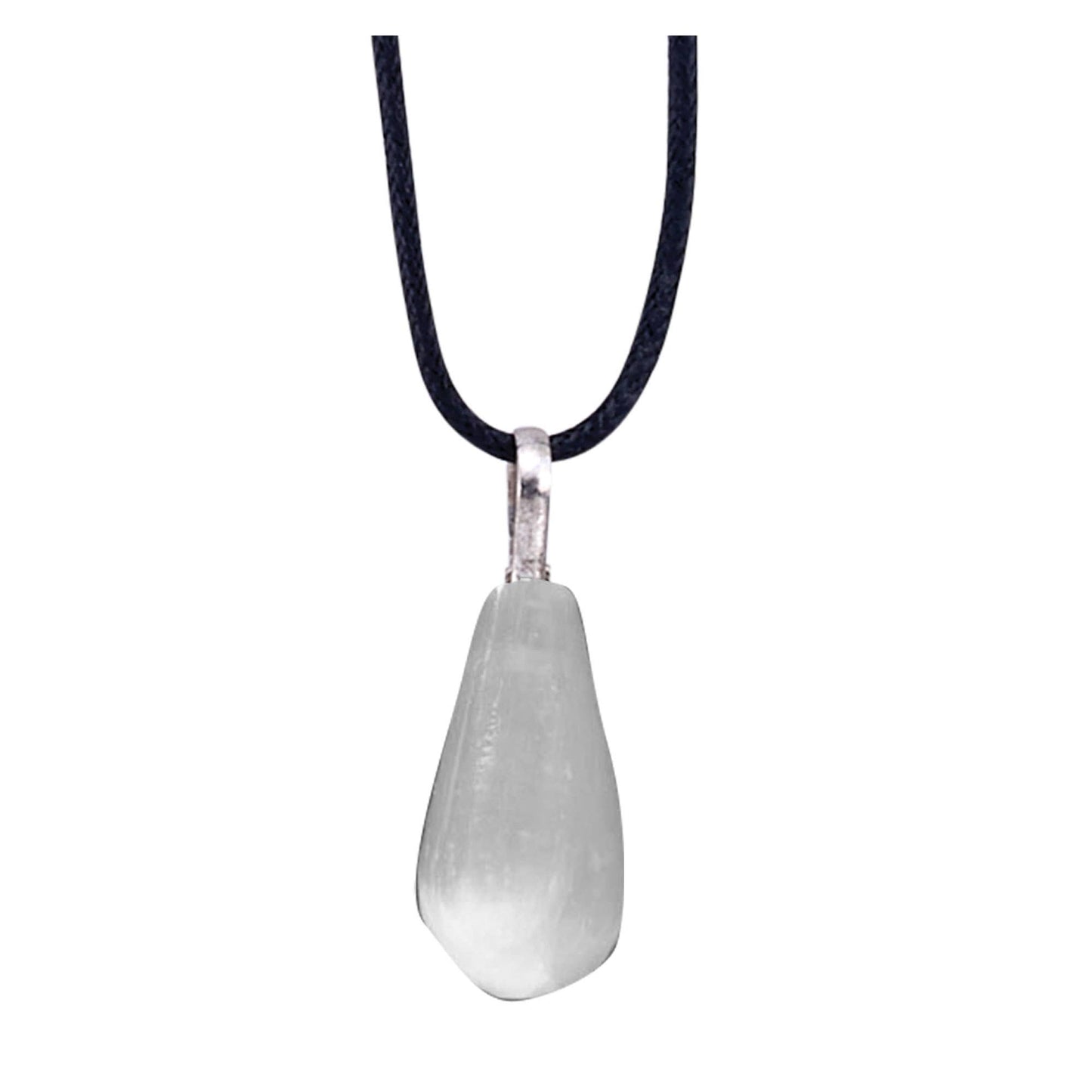 Selenite Pendant With Black Cord