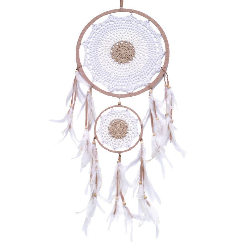Brown Suede and White Crochet Dreamcatcher