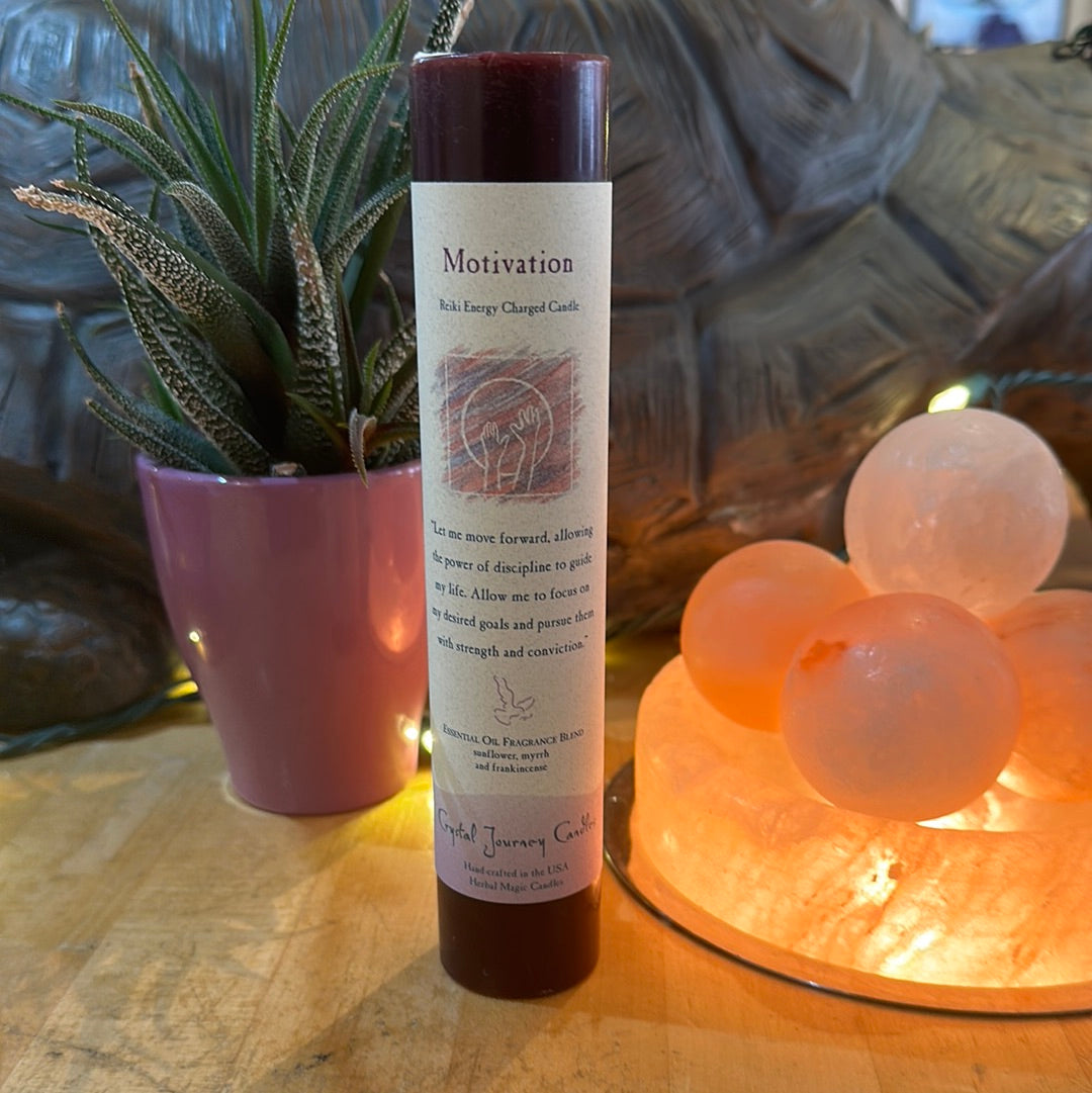 Motivation- Crystal Journey Thin Pillar Candle