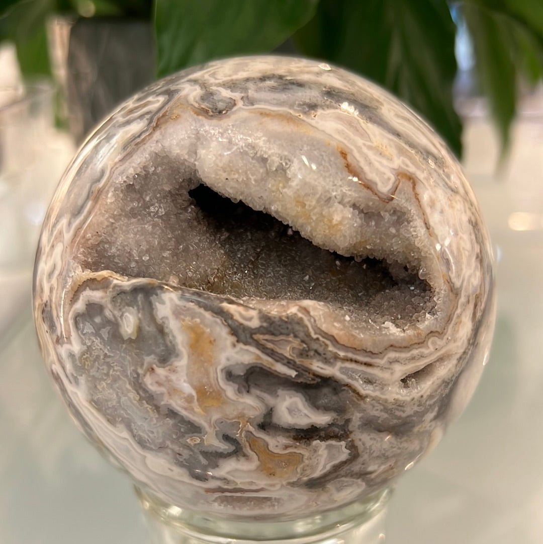 Jasper Chalcedony Sphere With Druzy Pockets