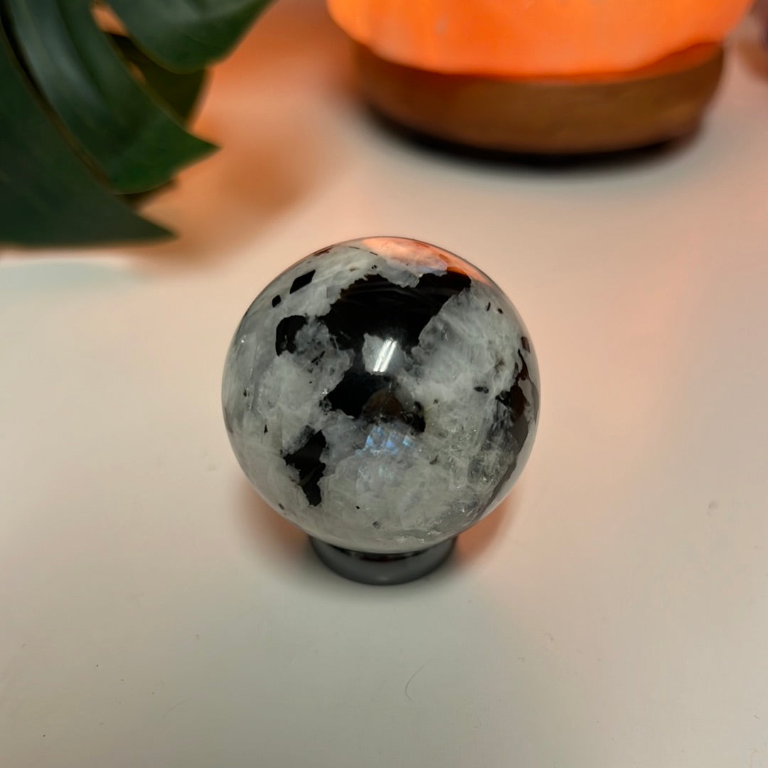 Rainbow Moonstone Sphere With Smoky Quartz