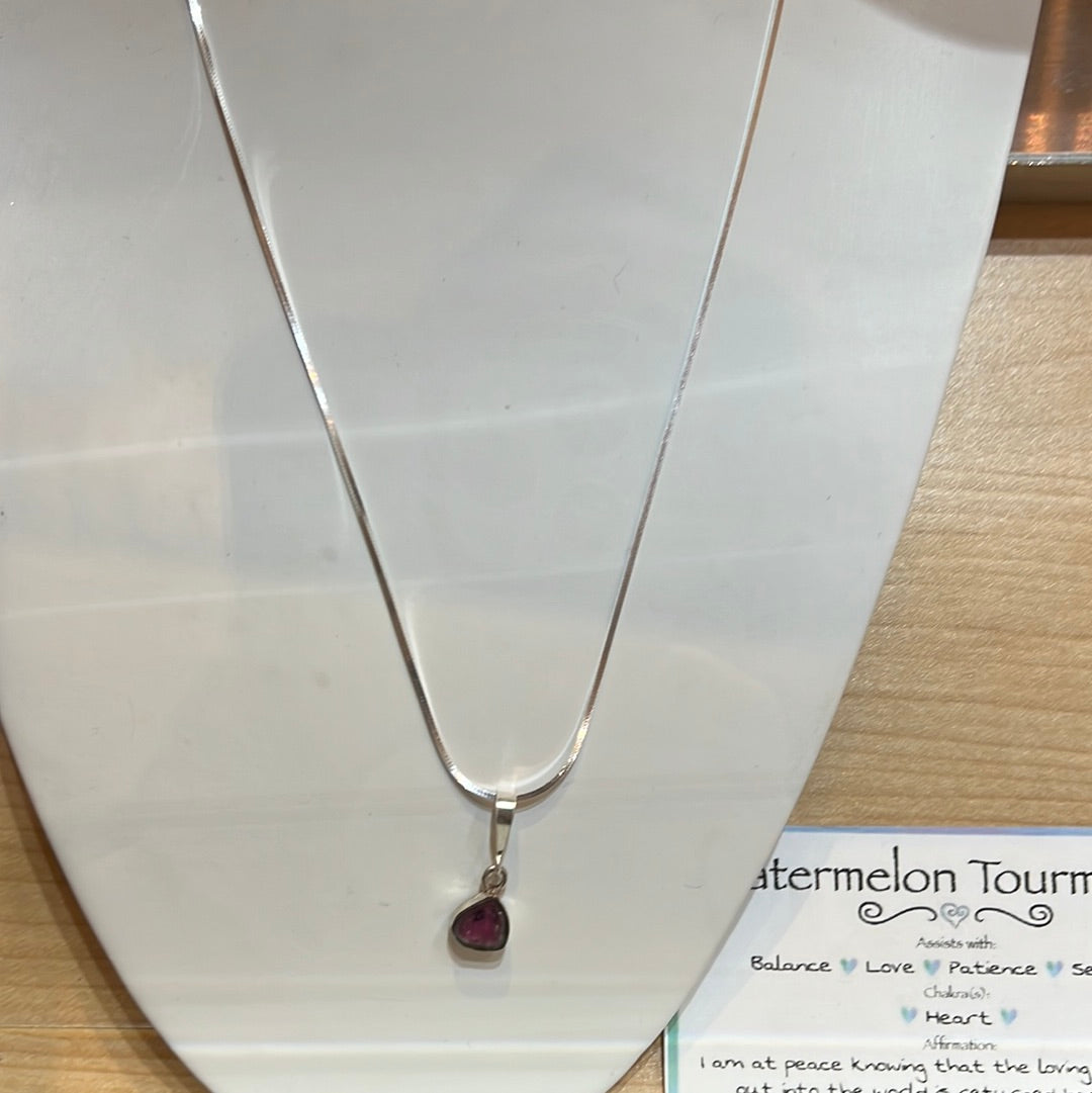 Watermelon Tourmaline Pendant On Sterling Silver Chain