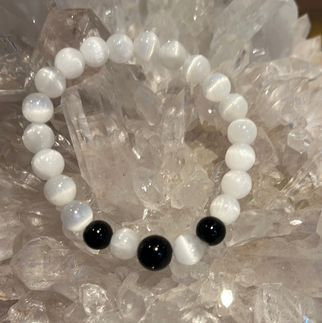 Selenite With Black Tourmaline