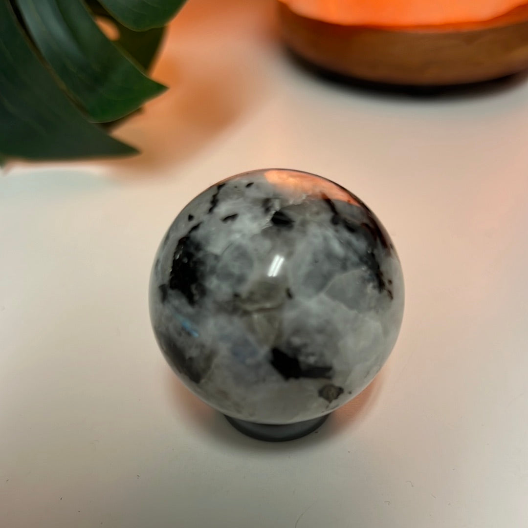 Rainbow Moonstone Sphere With Smoky Quartz