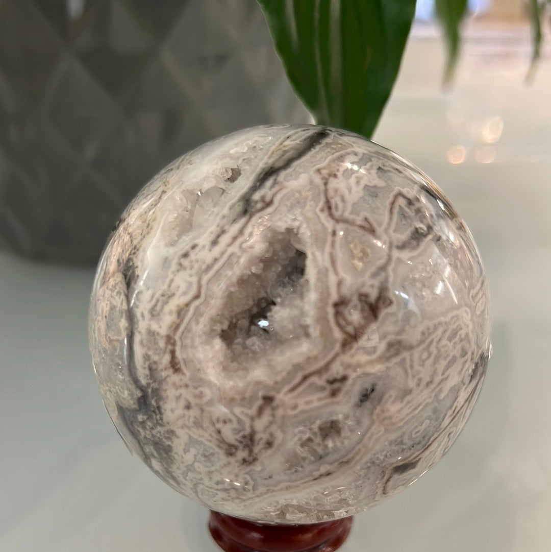Jasper Chalcedony Sphere With Druzy Pockets
