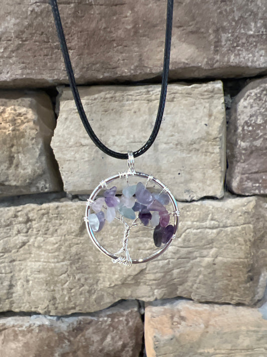 Rainbow Fluorite Tree Of Life Necklace