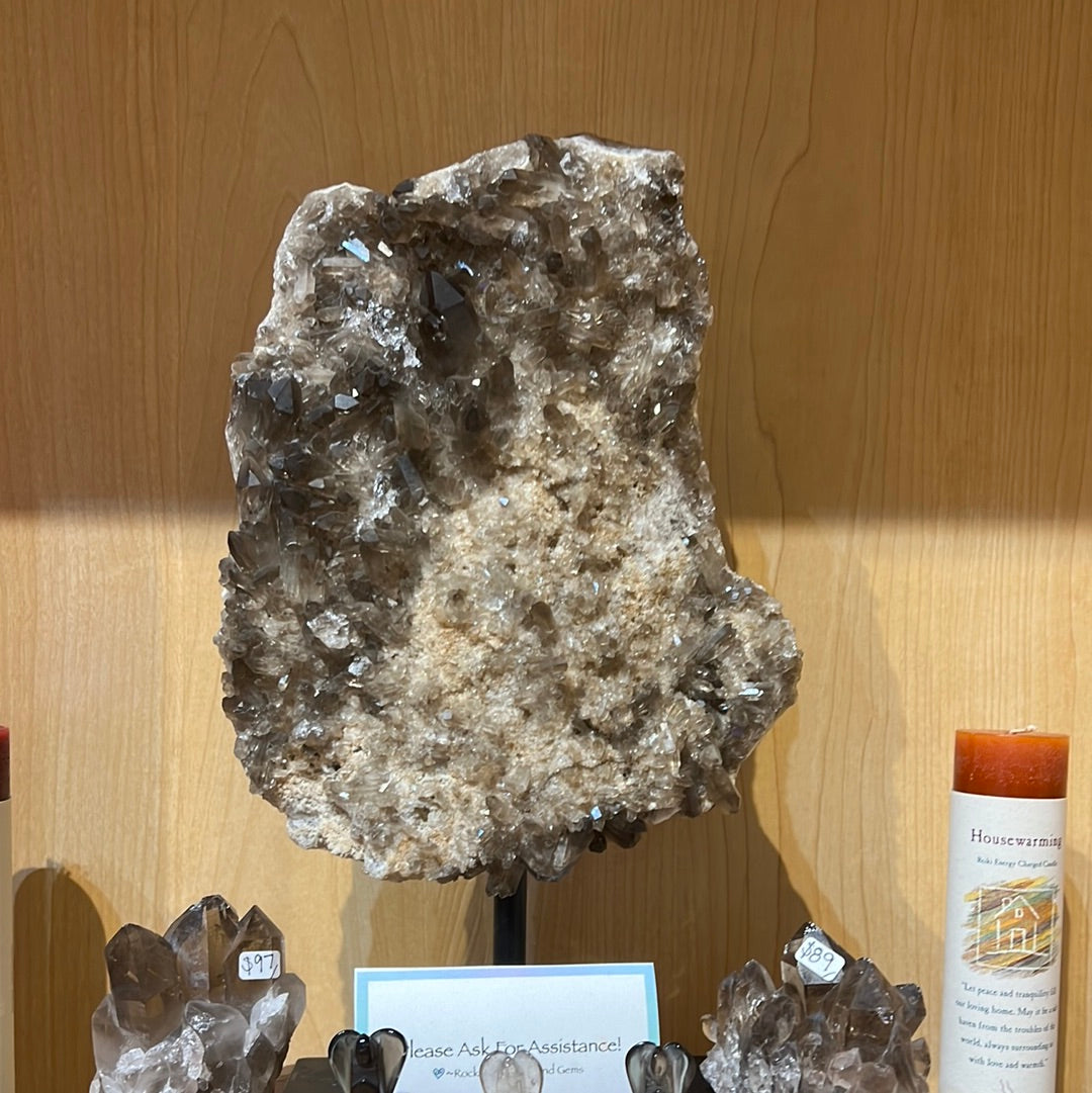 Smoky Quartz Display On Custom Stand From Brazil
