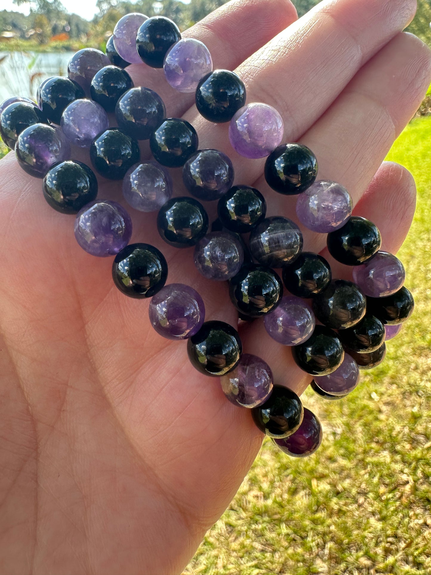 Amethyst with Black Tourmaline Bracelet