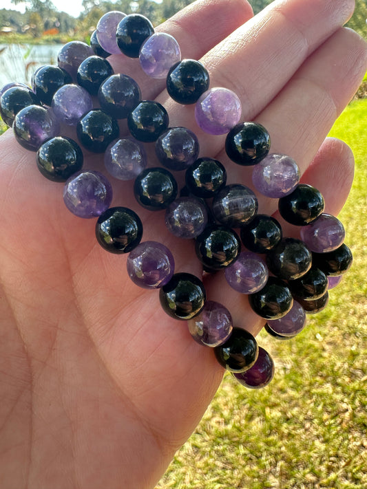 Amethyst with Black Tourmaline Bracelet