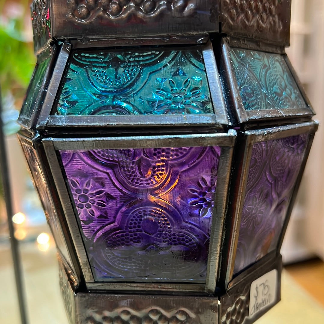 Purple And Aqua Metal Lantern