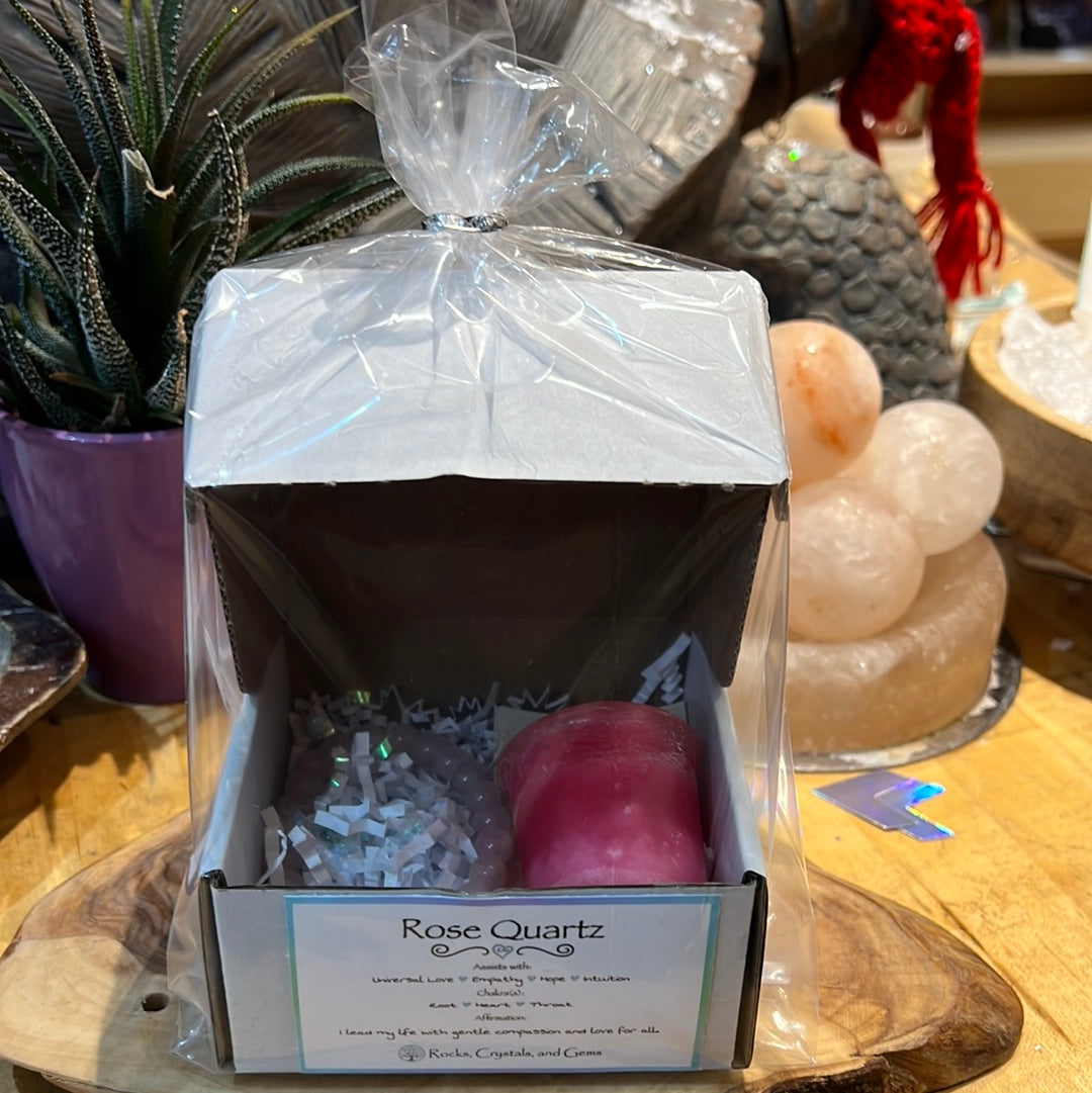 Rose Quartz Bracelet And Love Candle Gift Set
