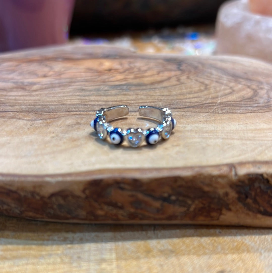 Evil Eye Adjustable Metal Ring