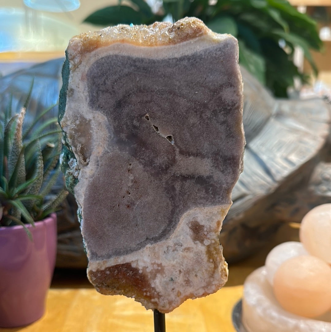 Pink Amethyst Slab on Custom Stand - #44