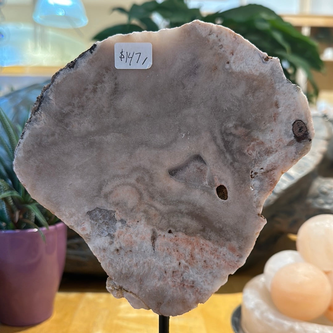 Pink Amethyst Slab on Custom Stand - #26