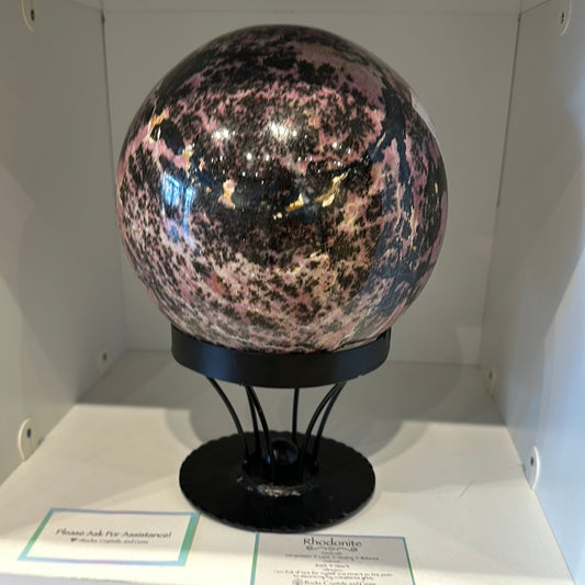 Rhodonite Sphere With Custom Stand