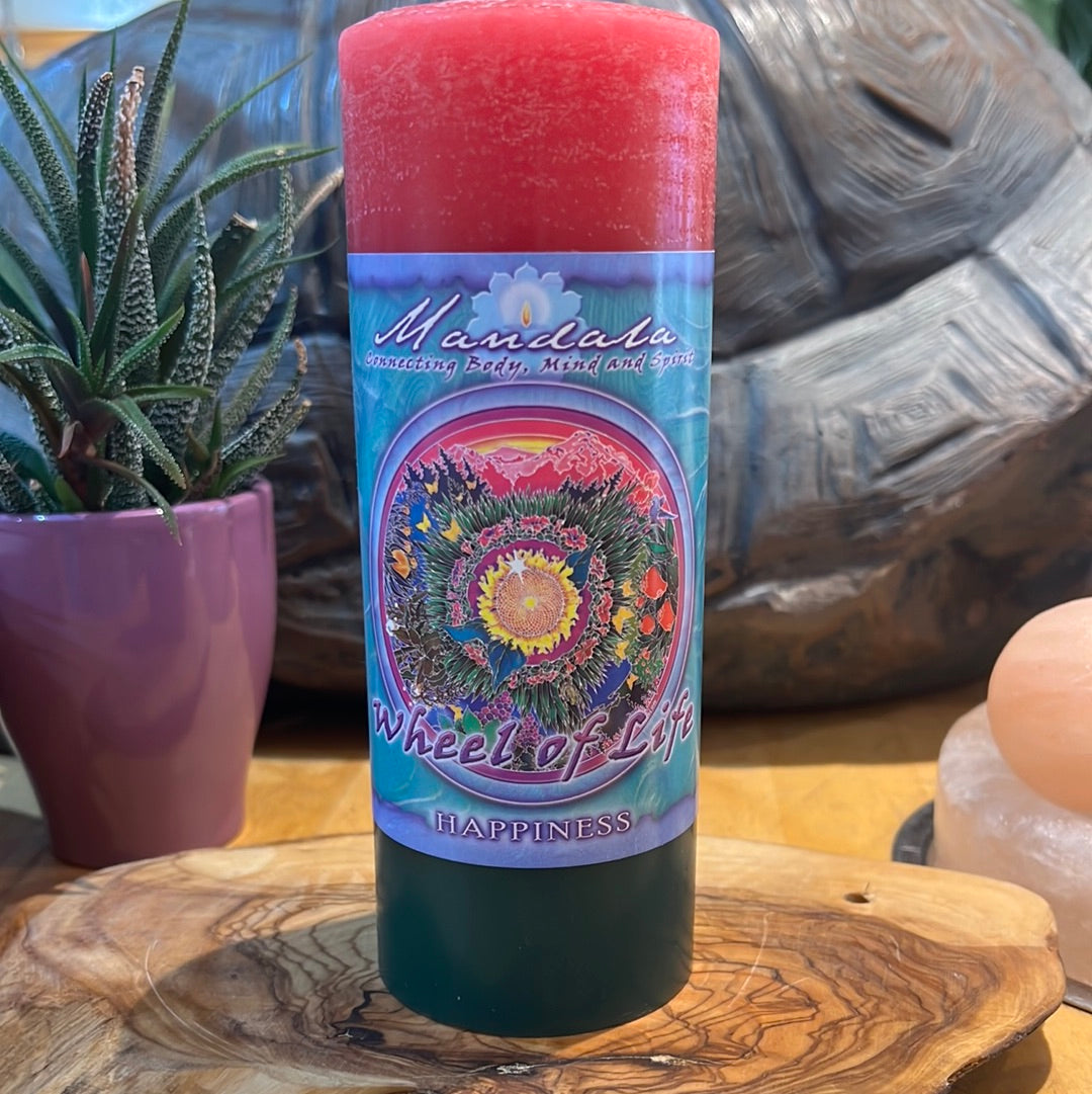 CJ Mandala~ Wheel Of Life Happiness Pillar Candle