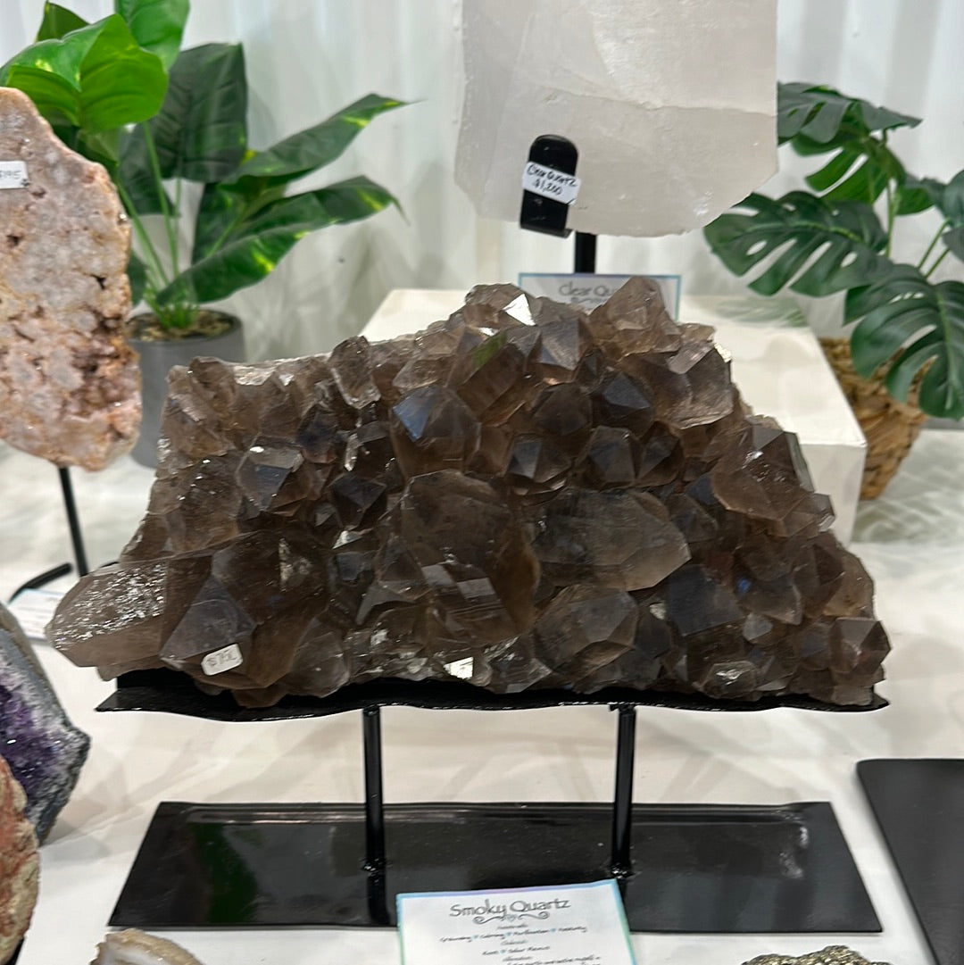 Smoky Quartz Cluster on Custom Stand