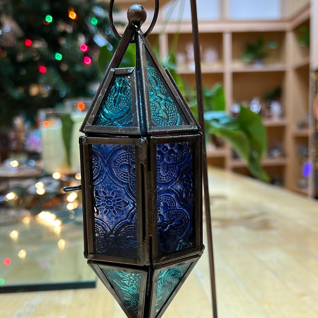 Aqua And Blue Lantern On Stand
