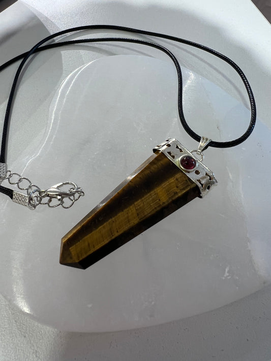 Tigers Eye With Garnet Pendant