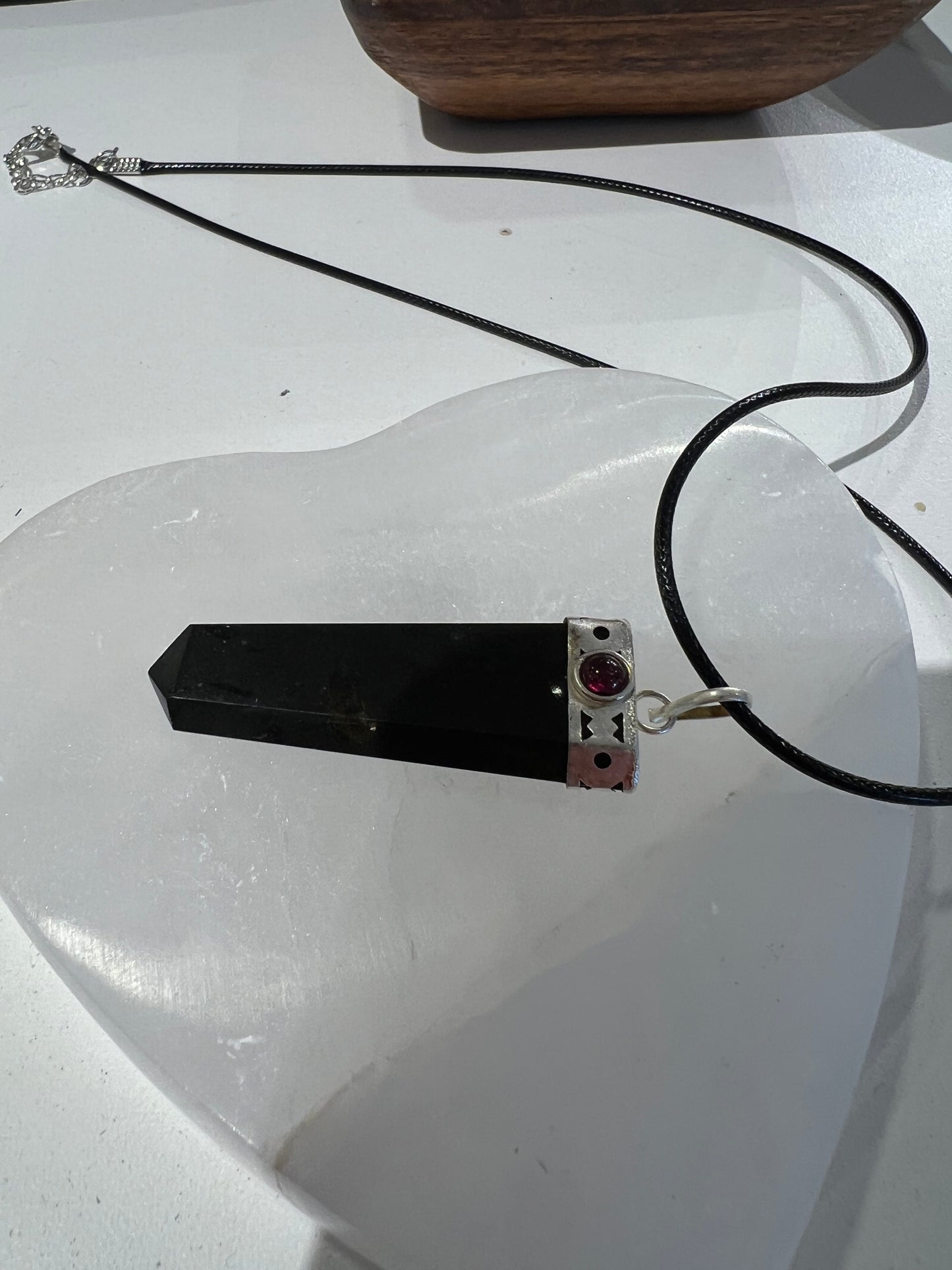 Black Tourmaline With Garnet Pendant