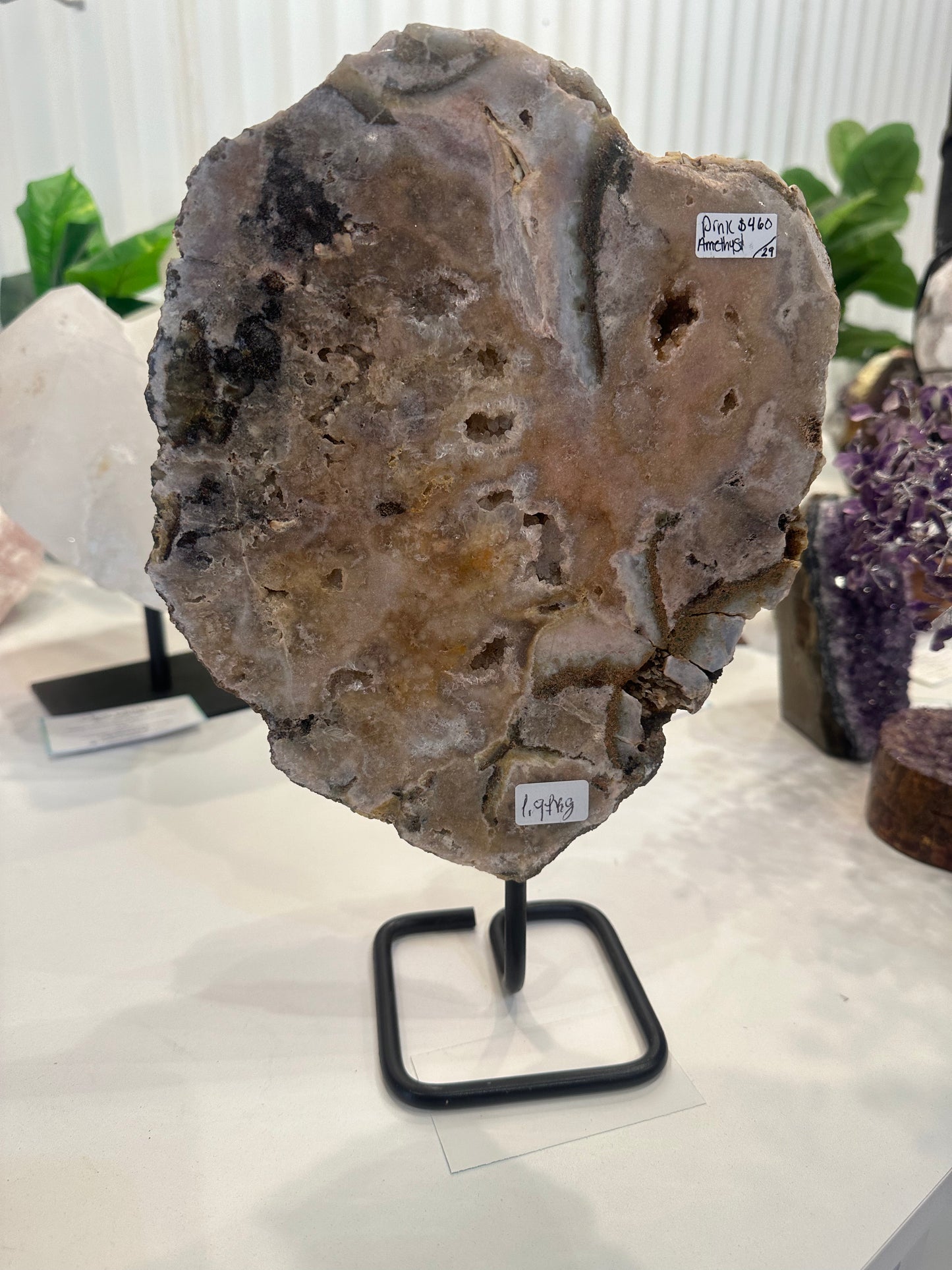 Pink Amethyst Slab on Custom Stand - #29