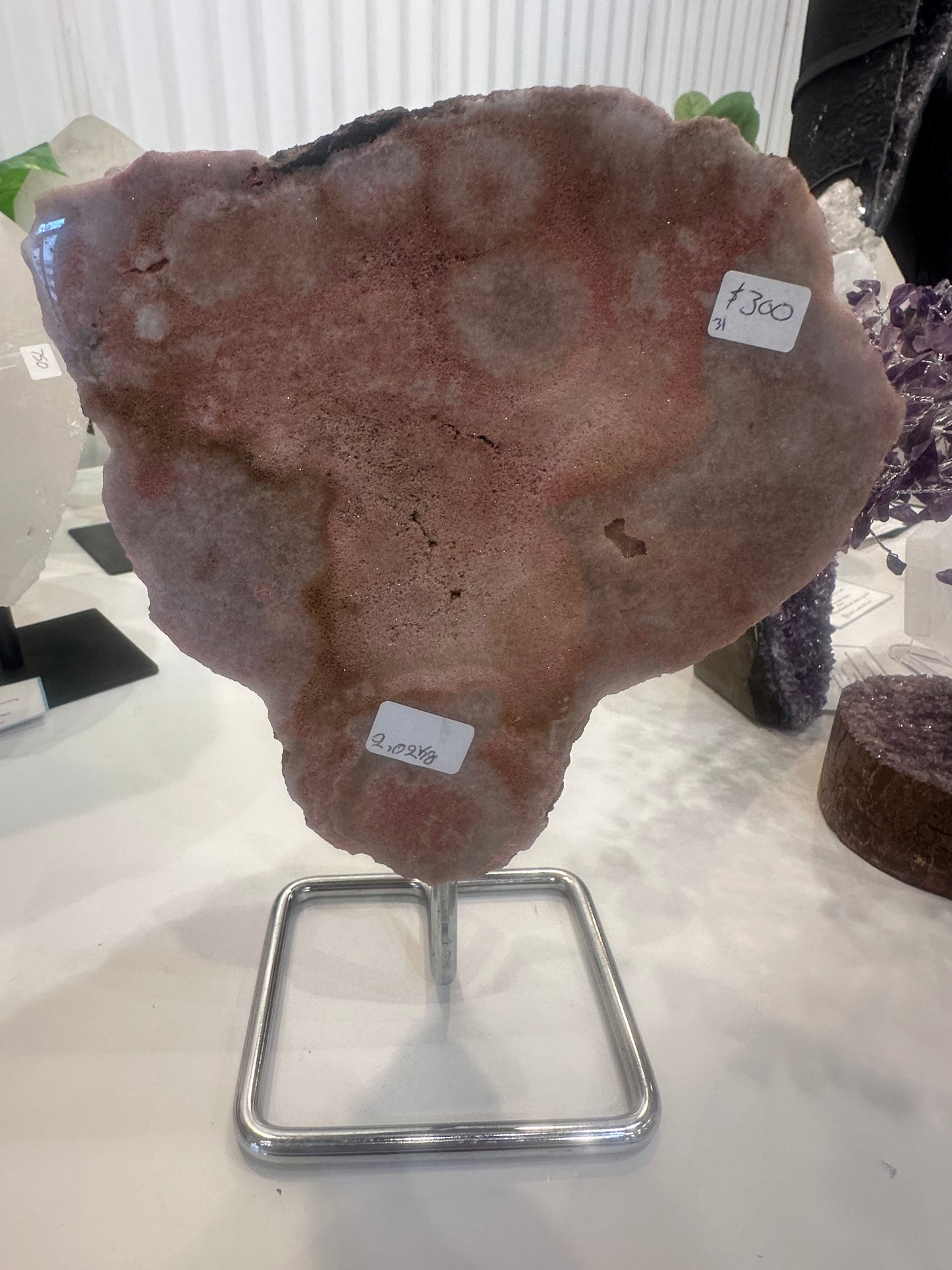 Pink Amethyst Slab on Custom Stand - #31