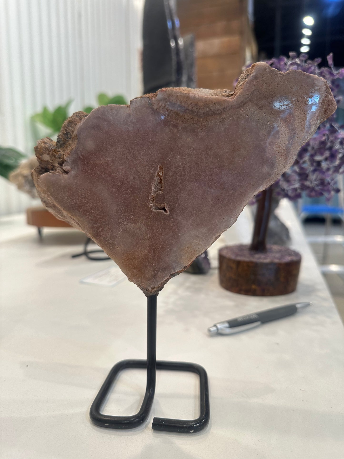 Pink Amethyst Slab on Custom Stand - #32
