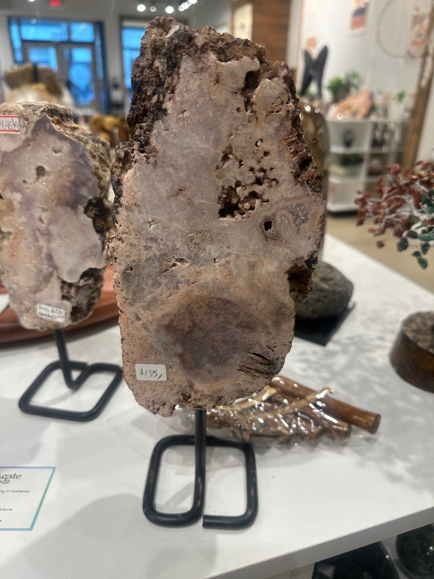 Pink Amethyst Slab on Custom Stand Display - #42