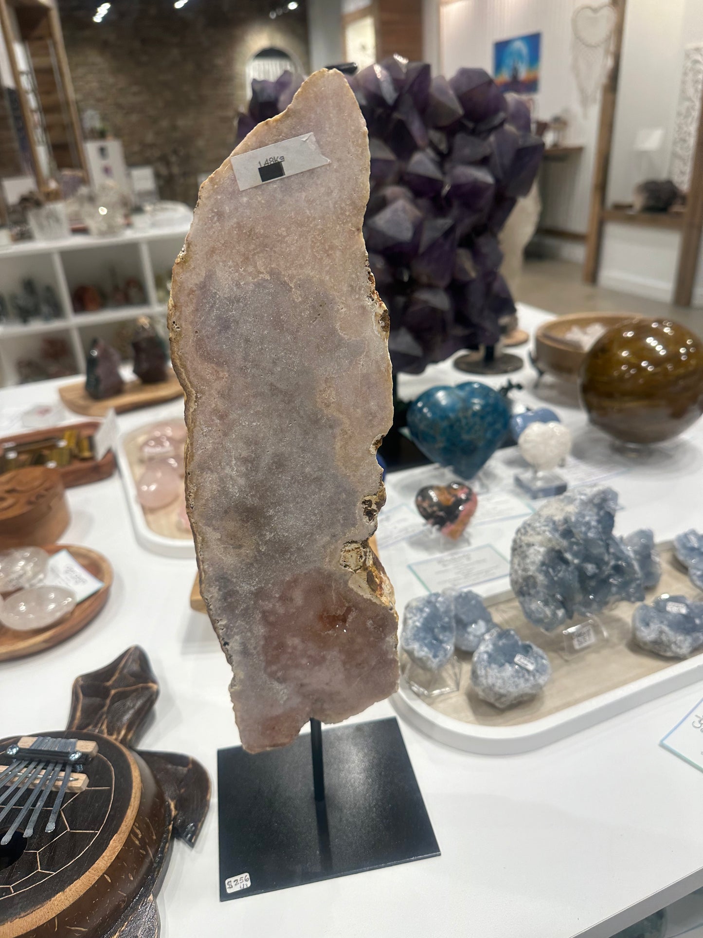 Pink Amethyst Slab on Custom Stand Display - #43