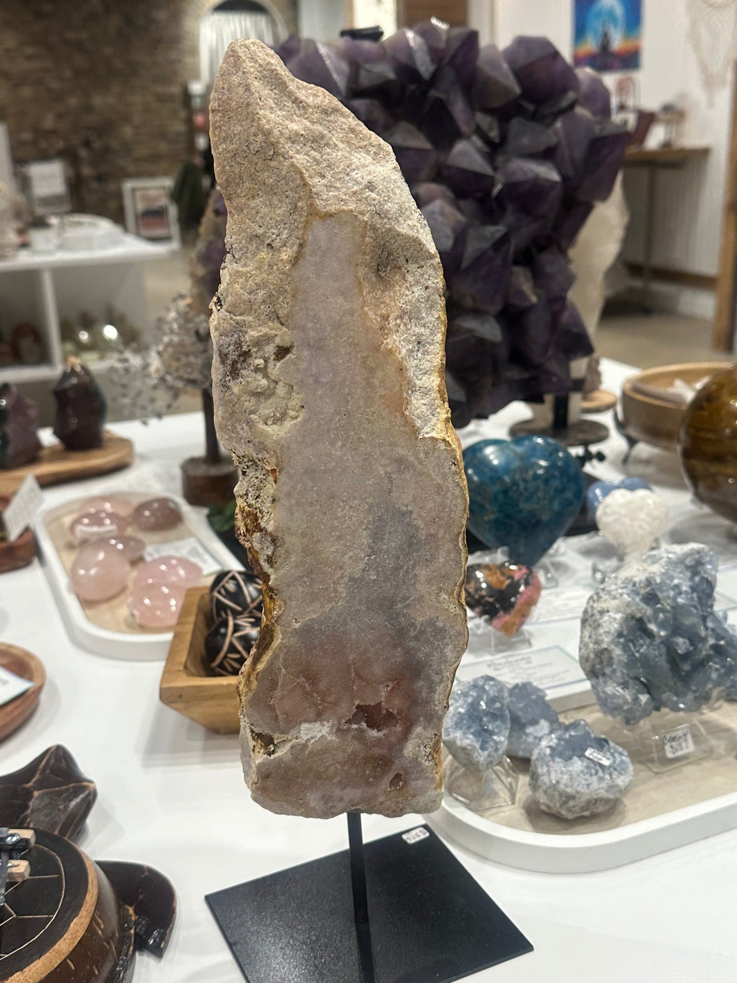 Pink Amethyst Slab on Custom Stand Display - #43