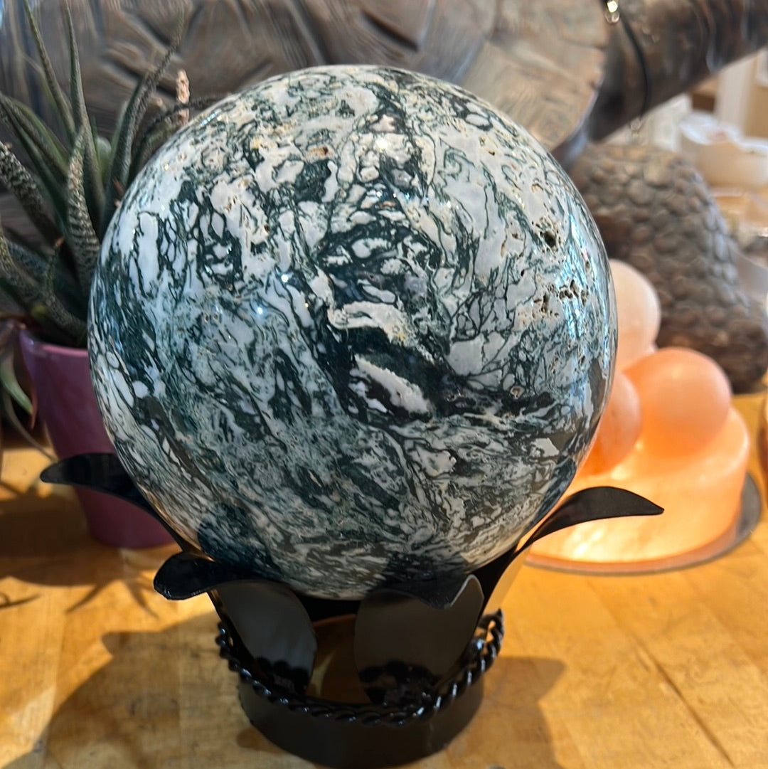 Tree Agate Sphere On Custom Stand