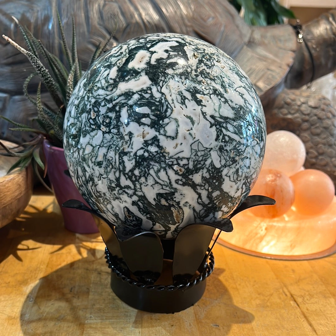 Tree Agate Sphere On Custom Stand