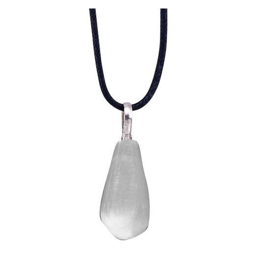 Selenite Pendant With Black Cord