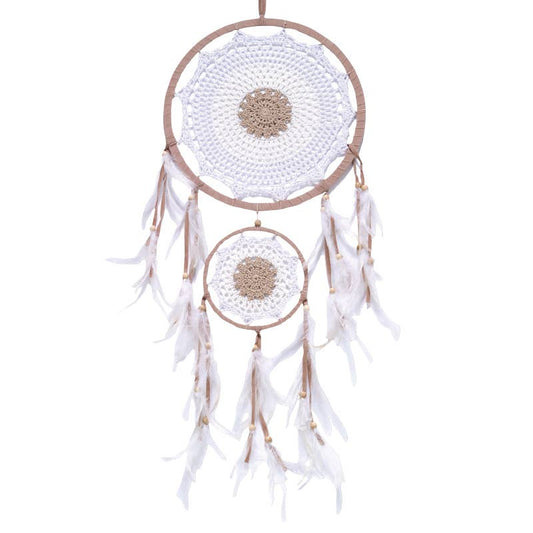 Brown Suede and White Crochet Dreamcatcher