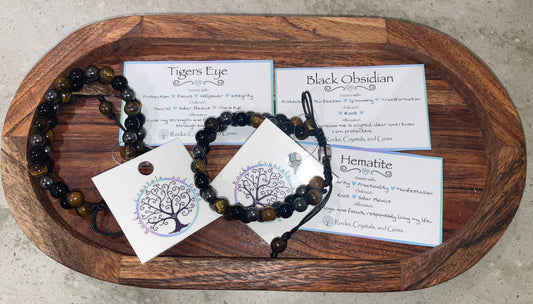 Tigers Eye, Obsidian, and Hematite Bracelet