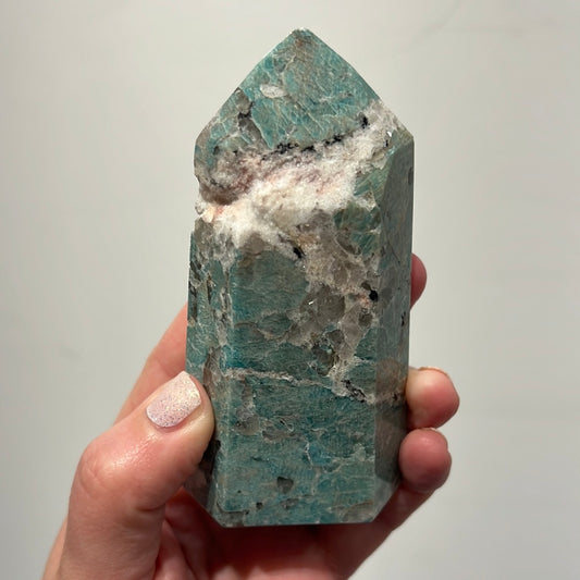 Amazonite Tower With Smoky Quartz