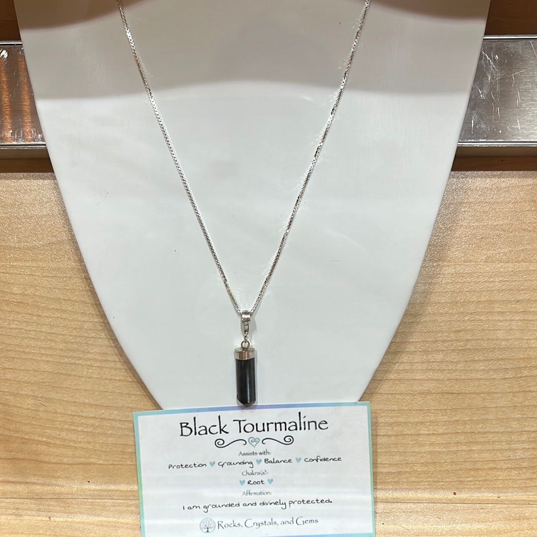 Black Tourmaline Pendant On Sterling Silver Chain