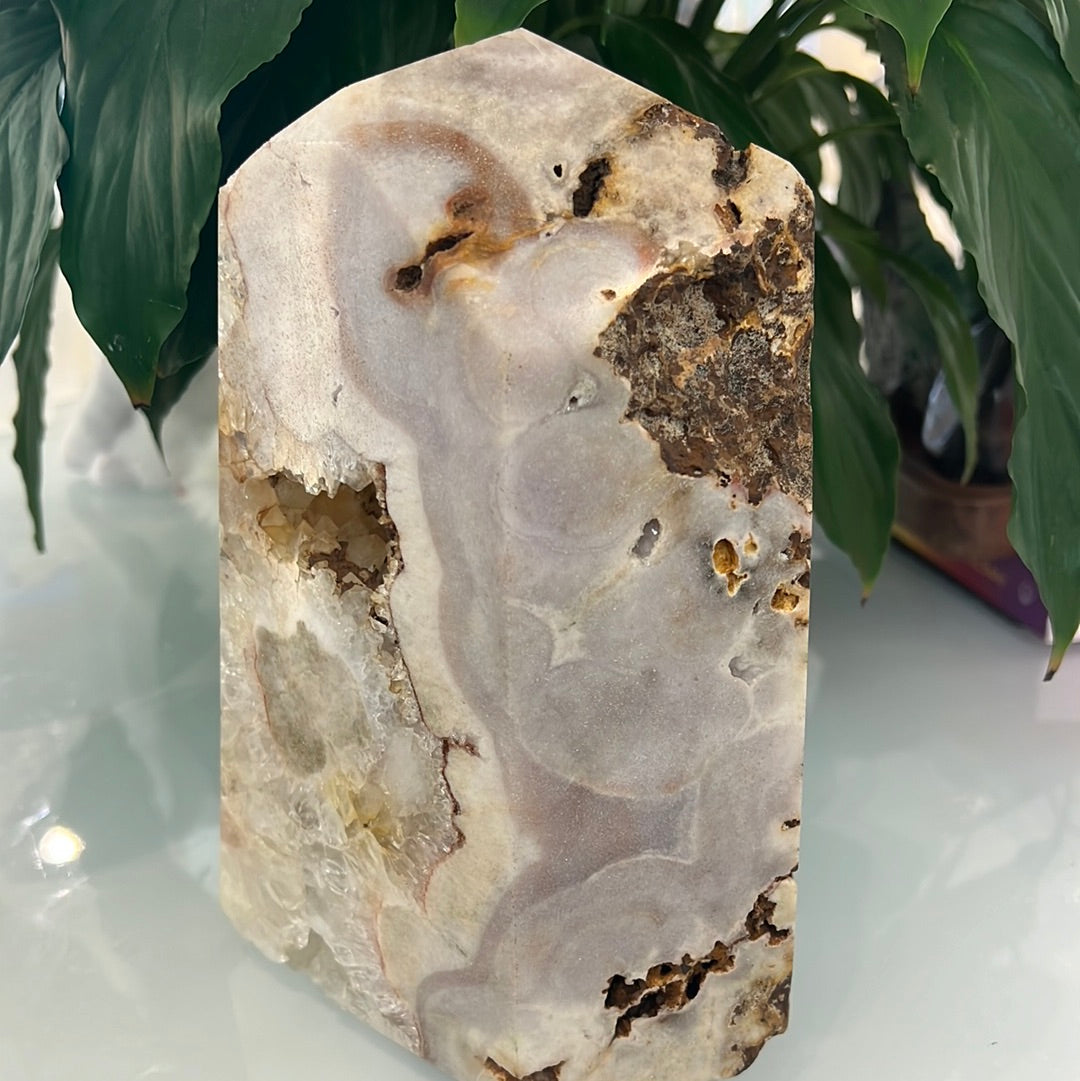 Pink Amethyst With Flower Agate Display Piece