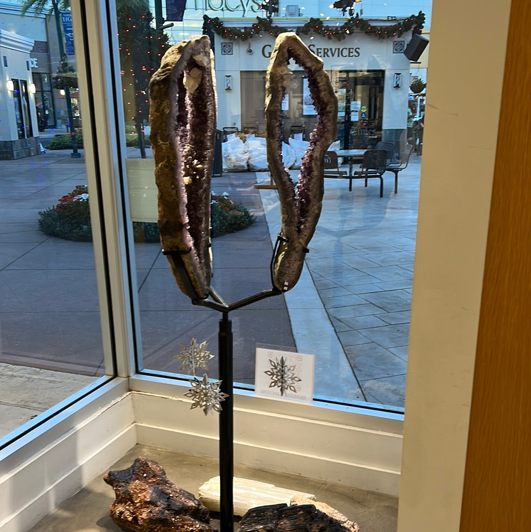 Brazilian Amethyst With Calcite And Spinning Custom Stand