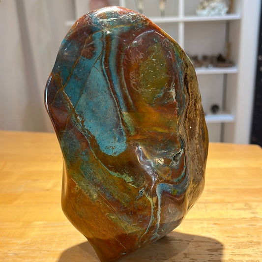 Rare Blue Opalized Petrified Wood With Chrysocolla From Indonesia