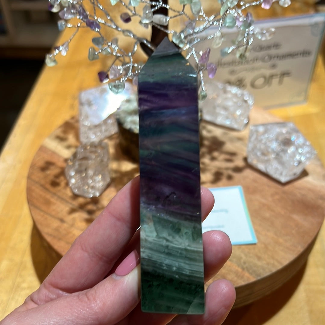 Rainbow Fluorite Tower With Dendrites