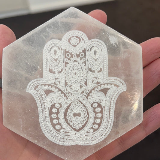 Selenite Hamsa Hand Charging Plate