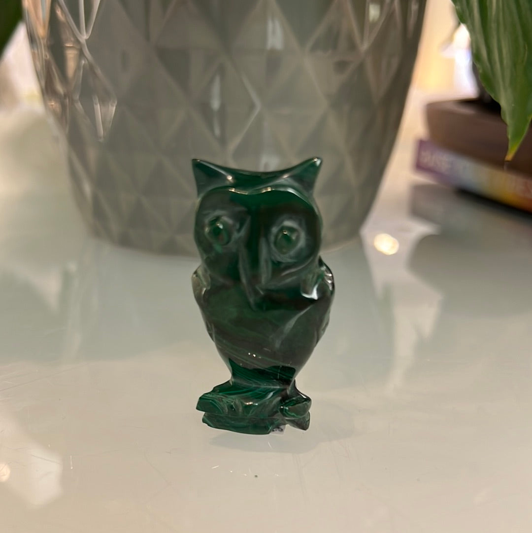 Malachite Owl Carving