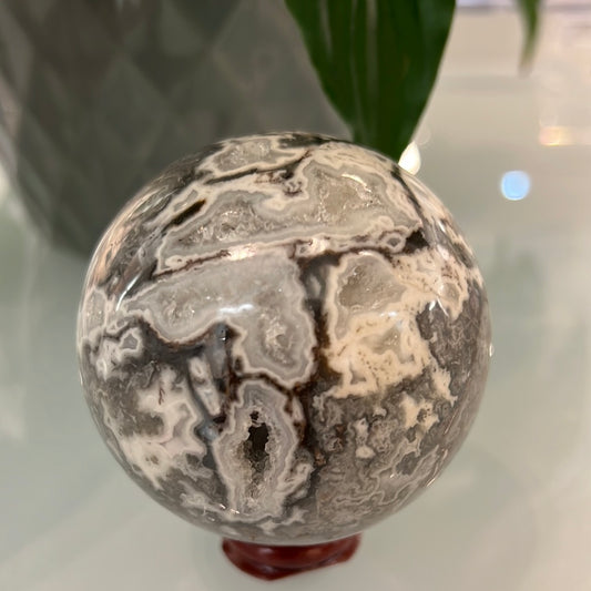 Jasper Chalcedony Sphere With Druzy Pockets