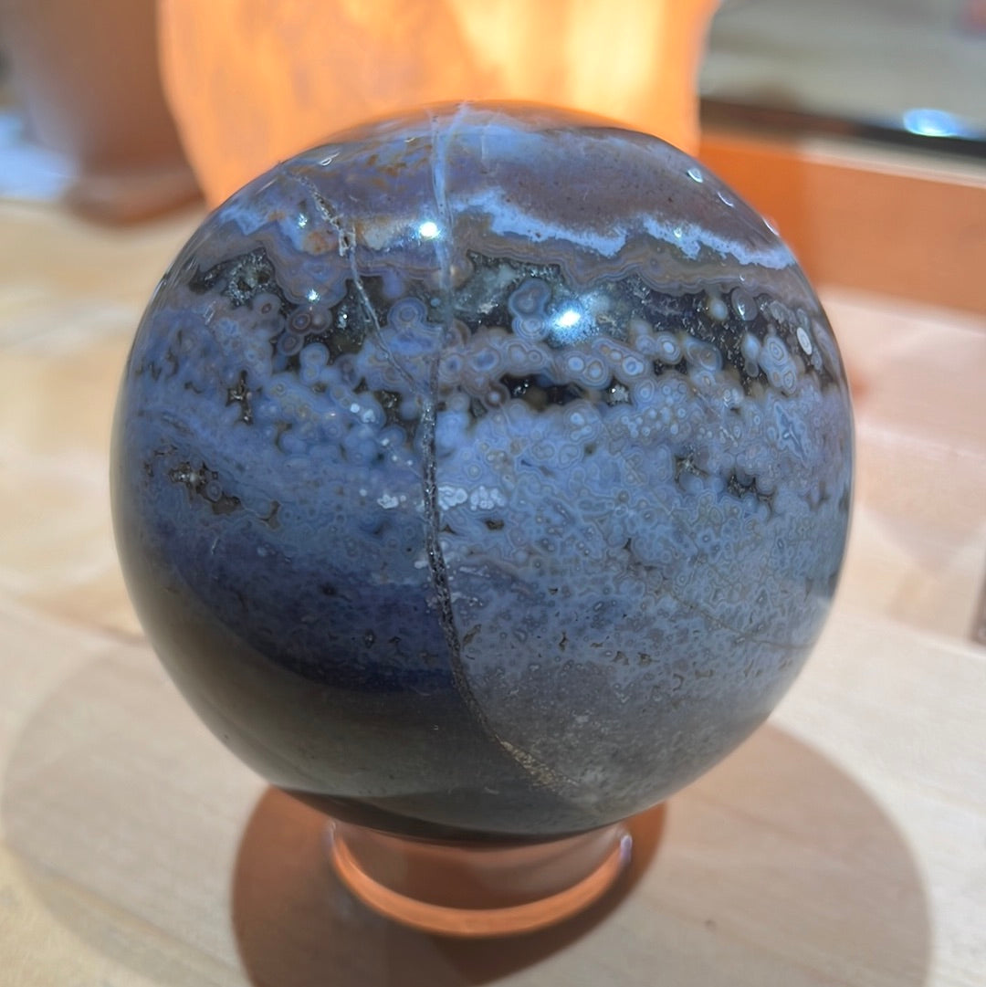 Ocean Jasper Sphere With Druzy Pockets