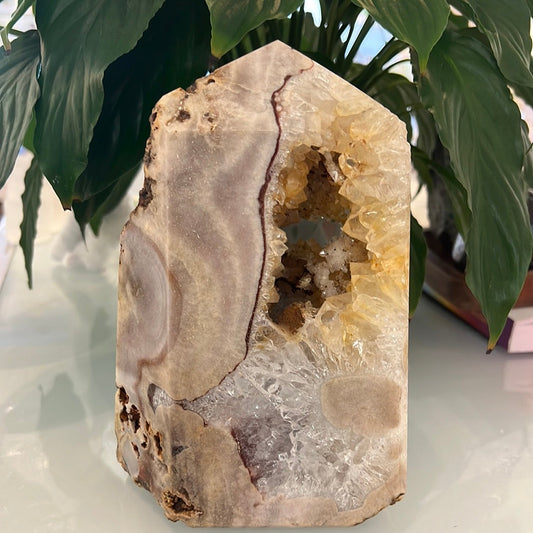 Pink Amethyst With Flower Agate Display Piece