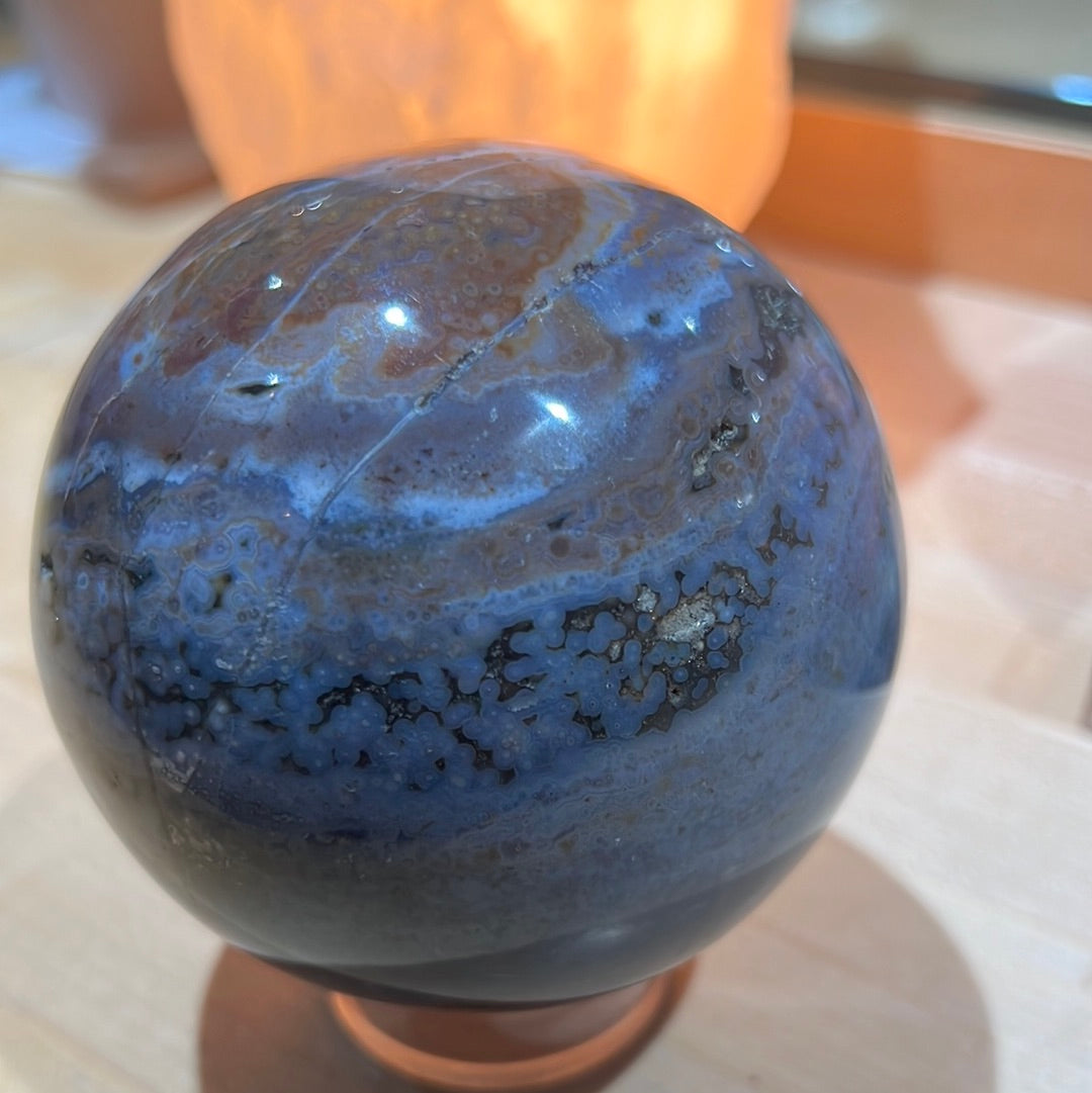Ocean Jasper Sphere With Druzy Pockets
